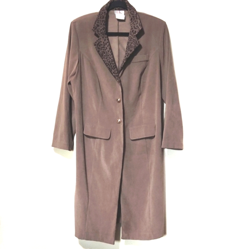 Vintage R & K Original Woman Leopard Trim Lion Head Button Long Coat Size 14